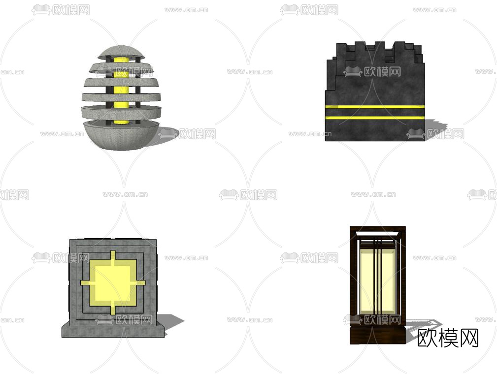 新中式草坪灯景观灯su模型下载