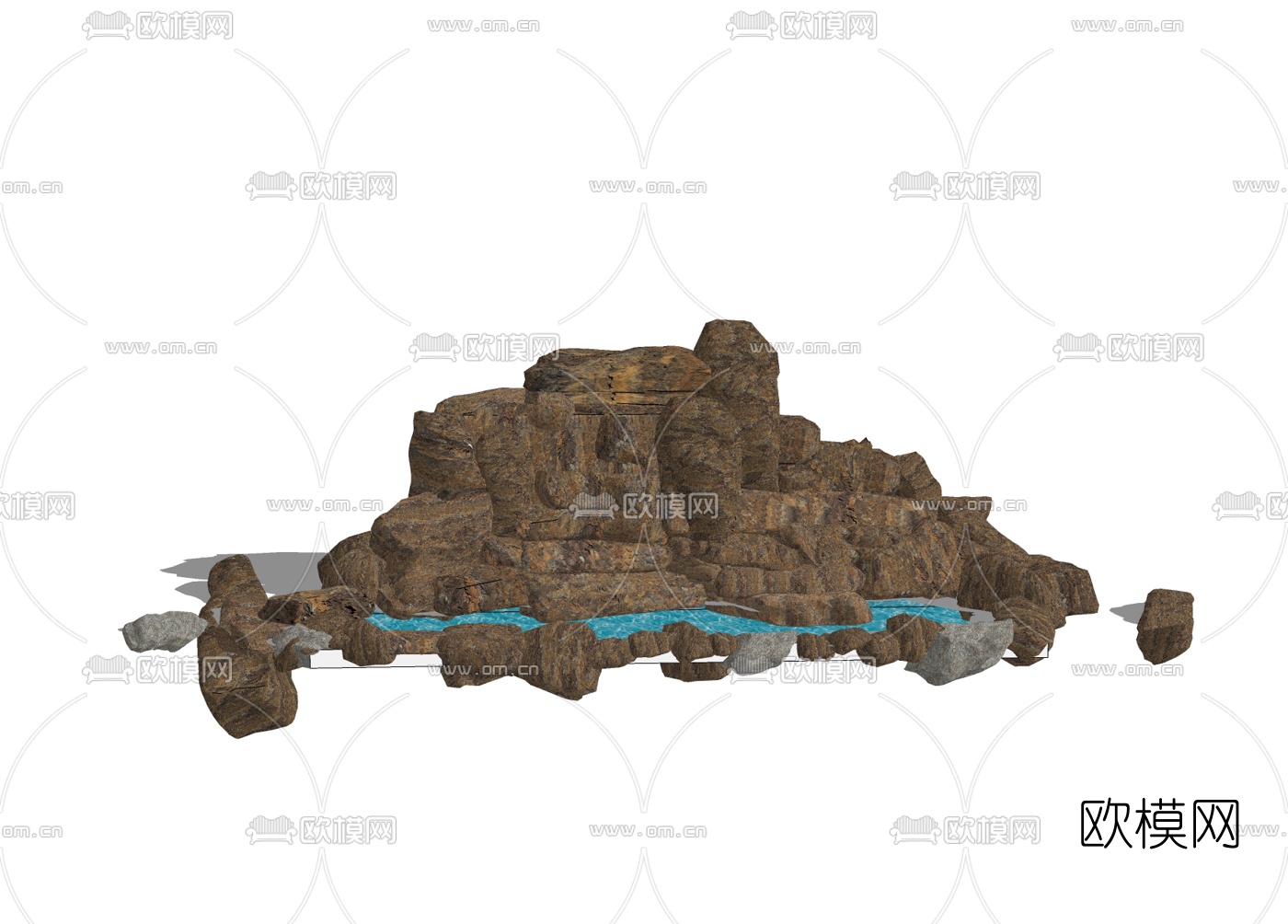 自然风假山流水小品免费su模型下载
