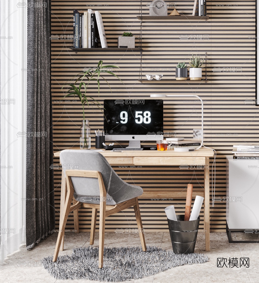 北欧书桌边柜组合3d模型
