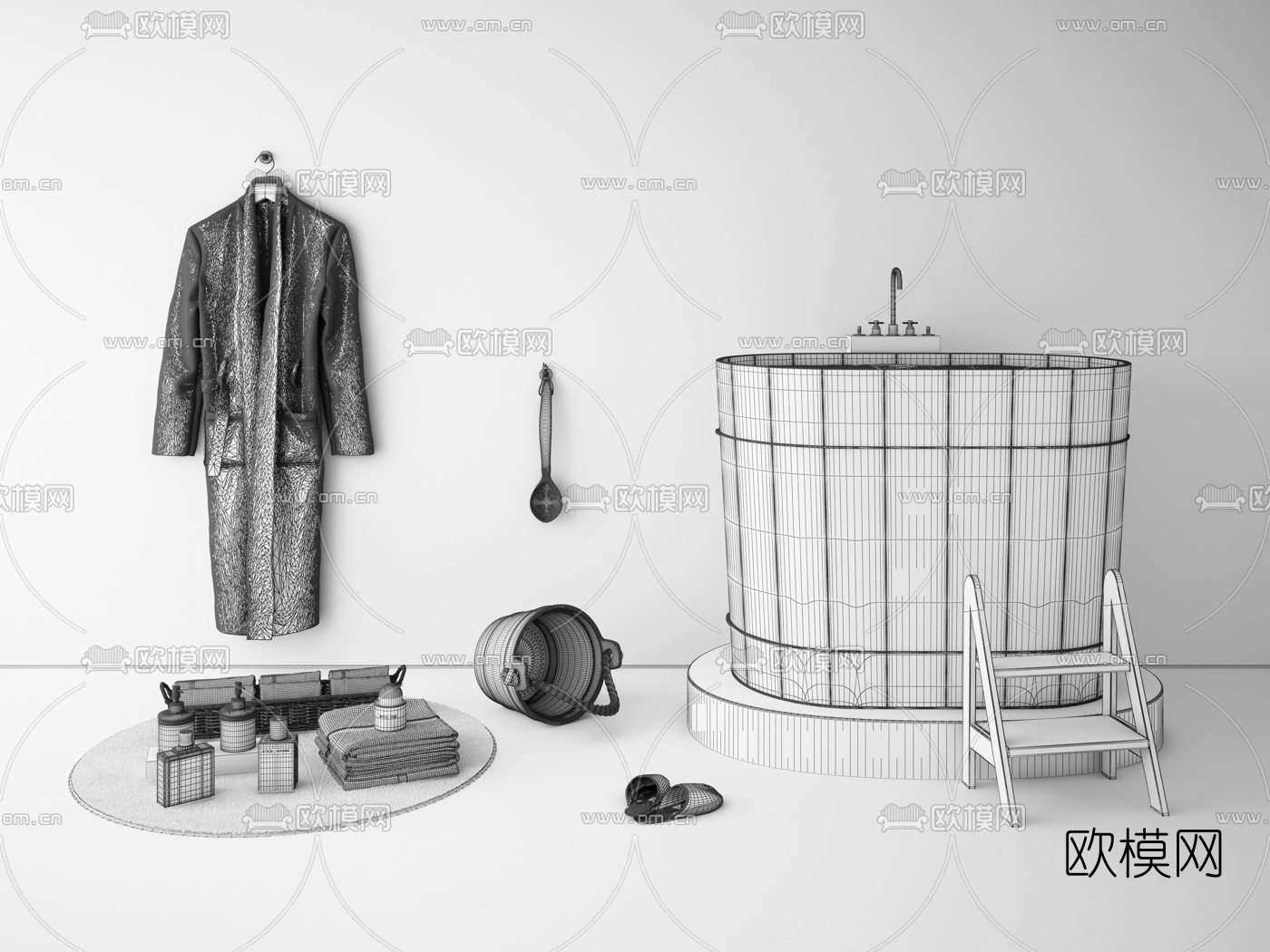 北欧浴缸浴室小件组合3d模型下载（渲染图2）
