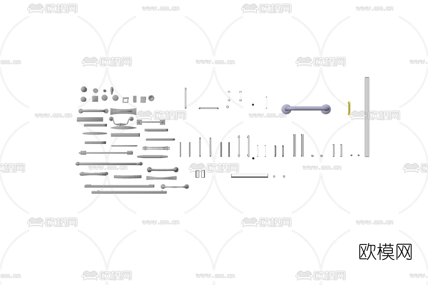 现代金属门把手免费su模型下载
