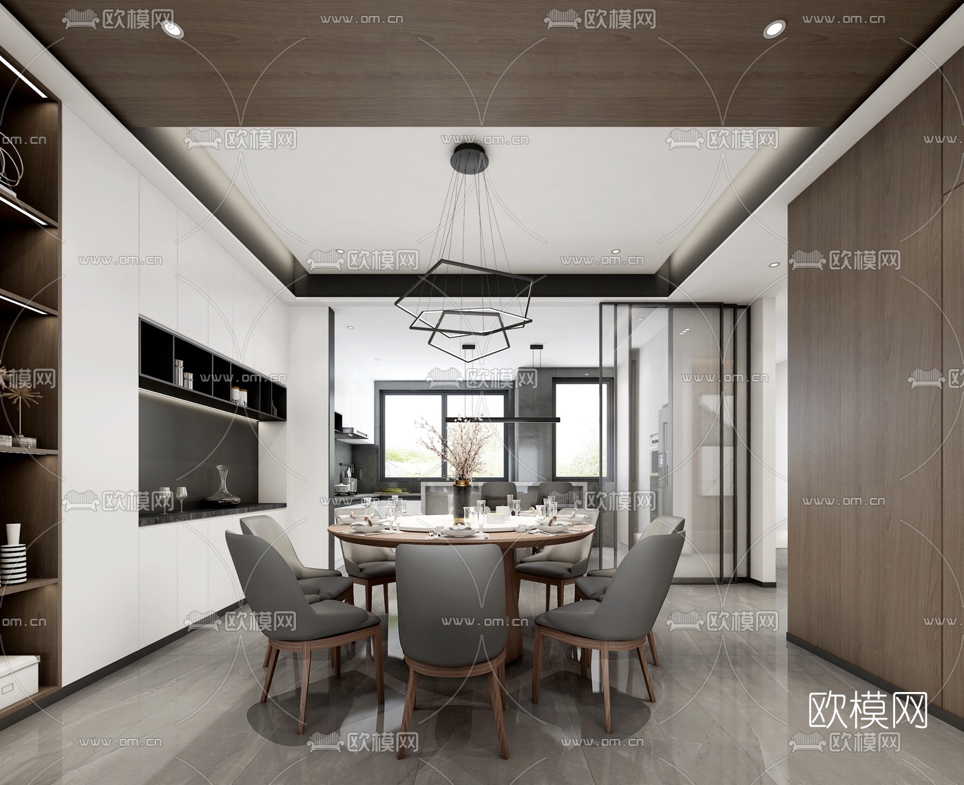现代客厅餐厅3d模型