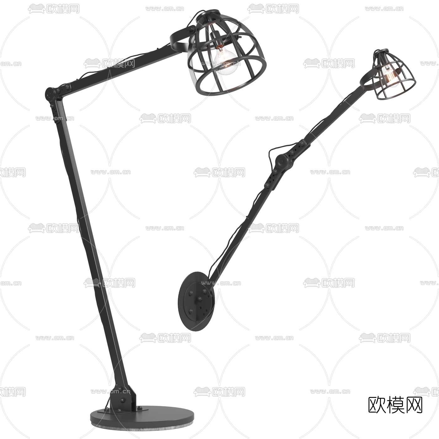 工业风伸缩臂壁灯落地灯3d模型下载