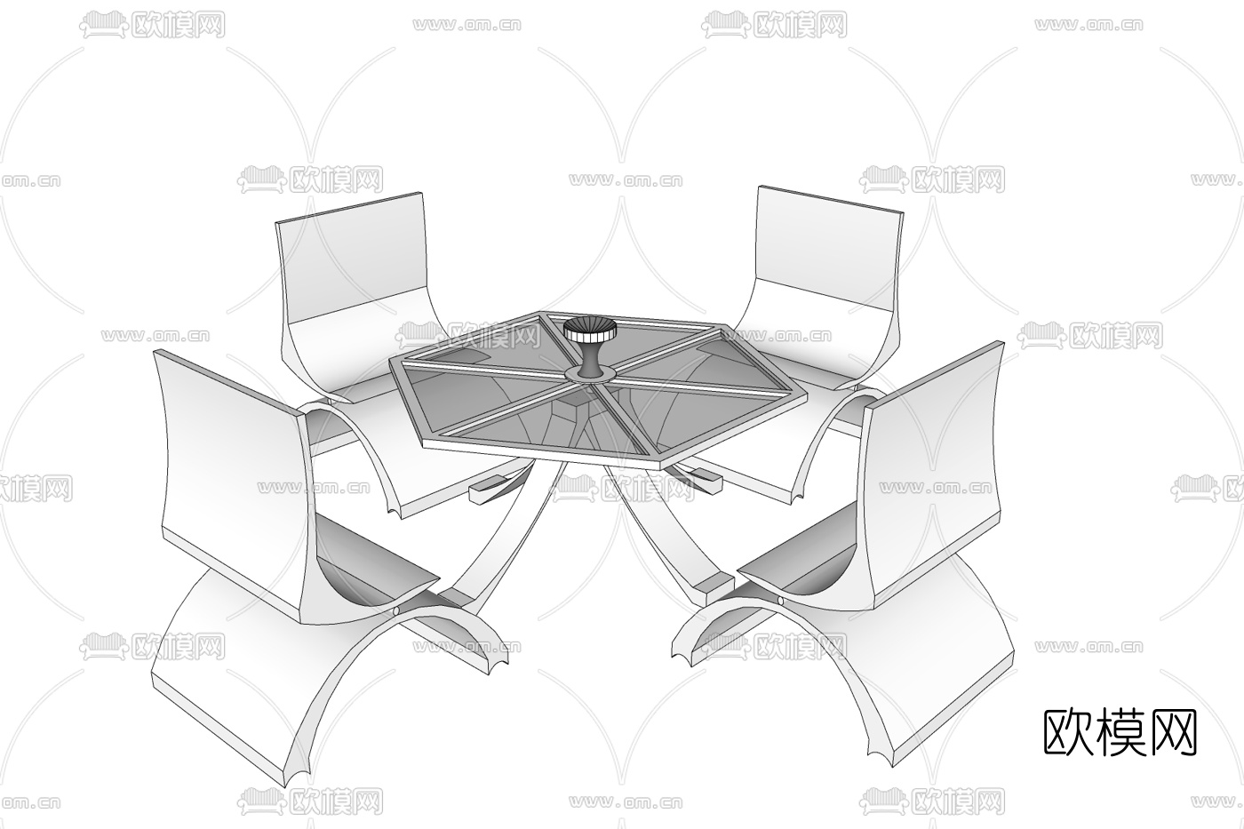 后现代玻璃休闲桌椅免费su模型下载