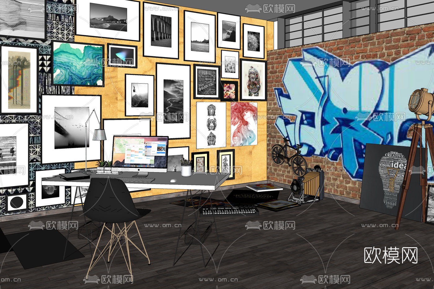 现代画室免费su模型下载