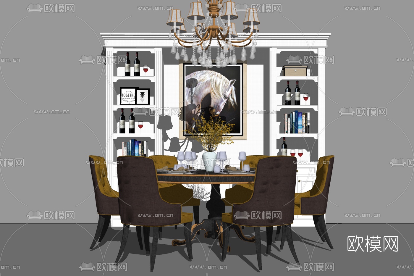 简欧圆形餐桌椅su模型下载