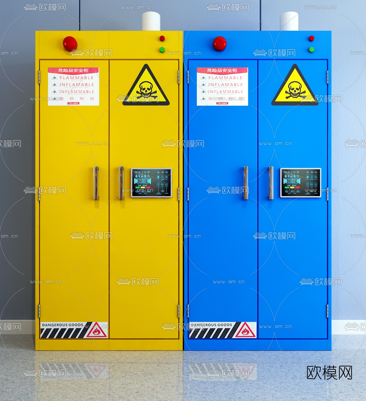 工业风危险品安全柜3d模型下载（渲染图1）