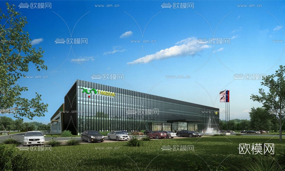现代工厂厂房鸟瞰3d模型下载(渲染图2)