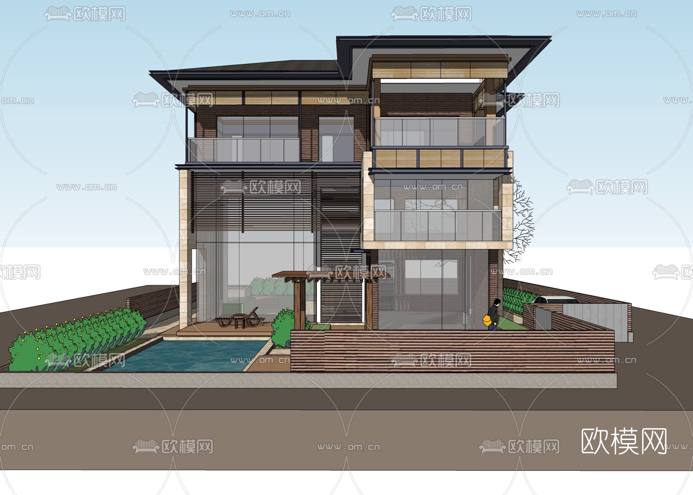 现代别墅外观免费su模型下载
