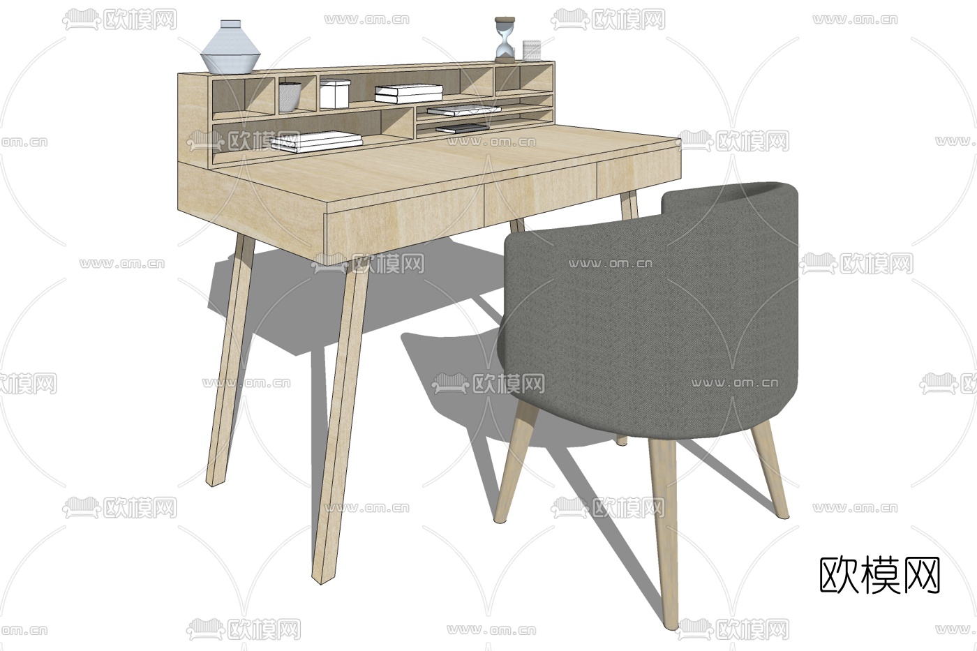 北欧实木书桌免费su模型下载