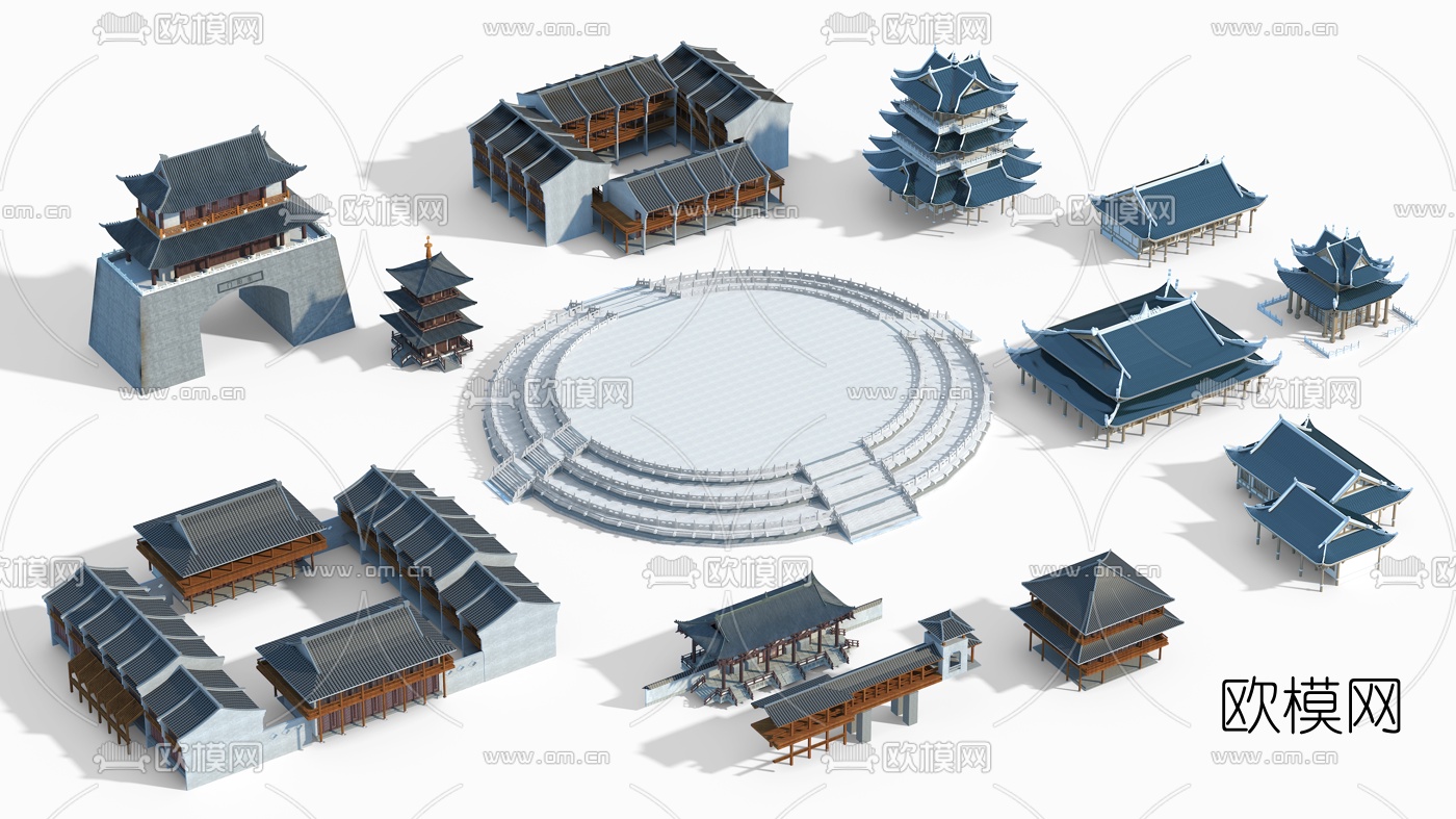 中式阁楼四合院钟楼地坛古建3d模型下载