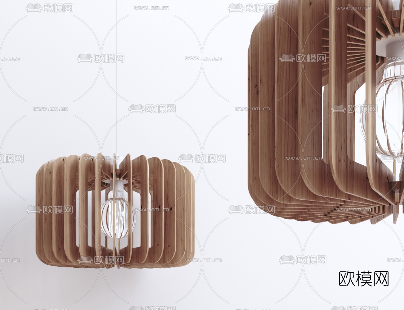 北欧原木吊灯3d模型下载