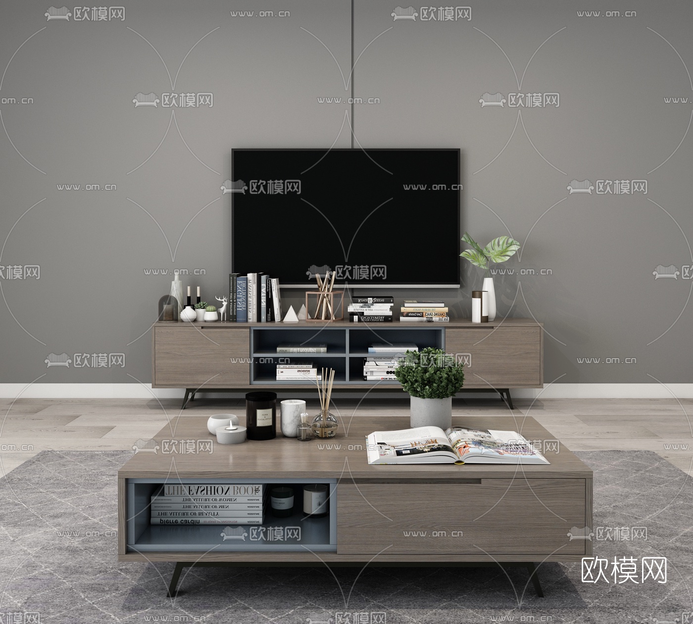 北欧茶几电视柜3d模型下载