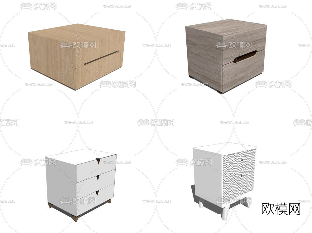 现代实木床头柜组合su模型下载