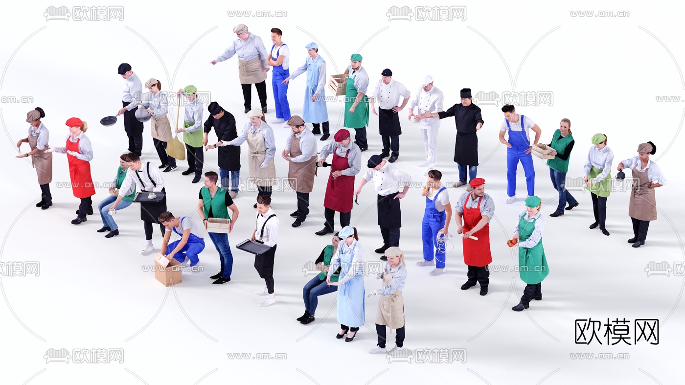 现代人物欧美人物厨师餐务员3d模型