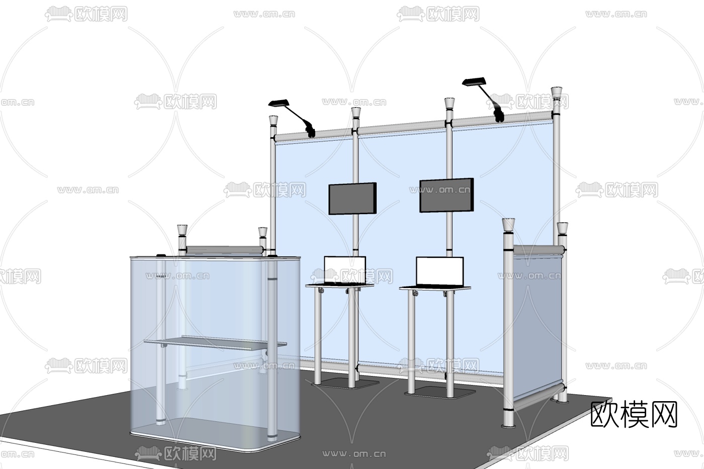 现代展柜货架免费su模型下载