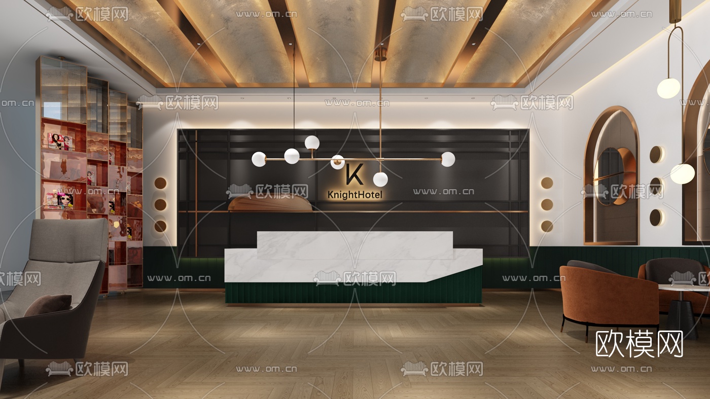 现代网红酒店大堂3d模型下载（渲染图3）