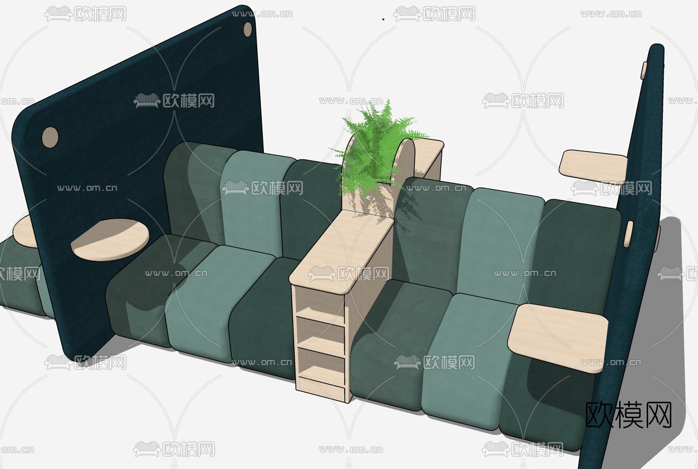 现代休闲沙发卡座su模型下载（渲染图2）