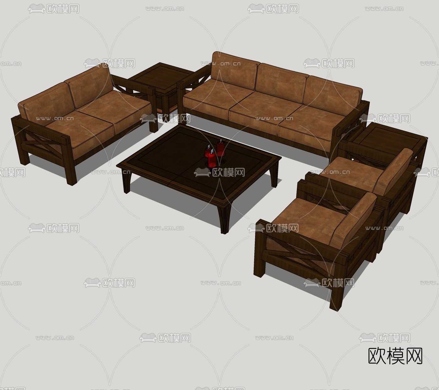 中式实木沙发组合免费su模型下载