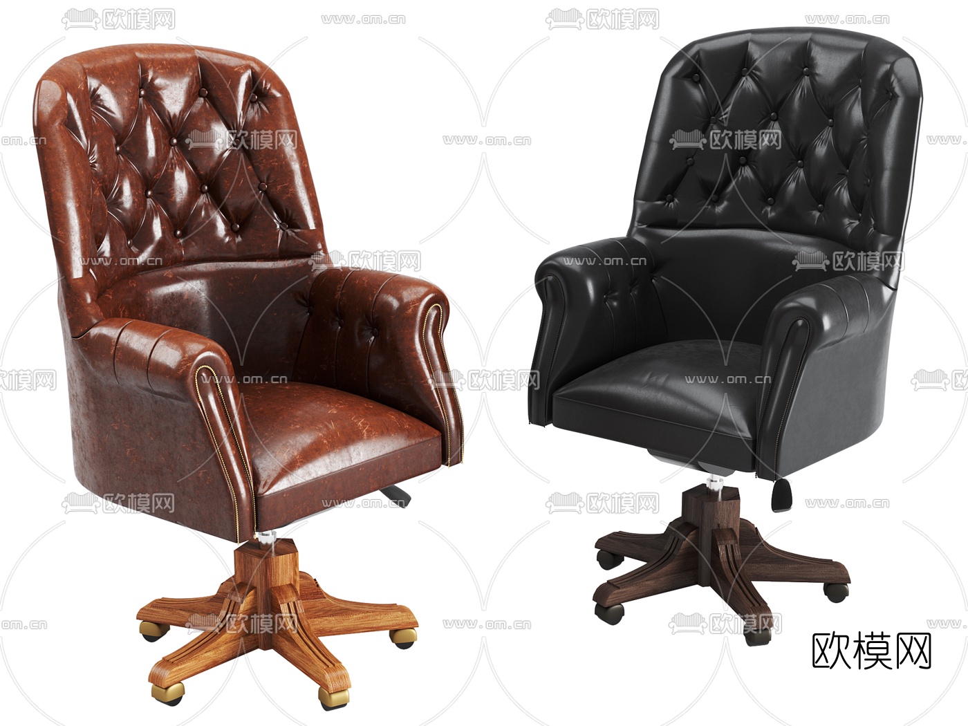 美式皮革班椅3d模型下载（渲染图1）