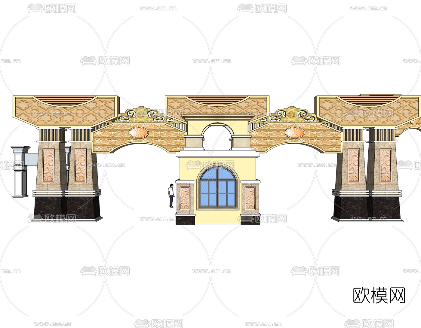 欧式小区入口门头免费su模型下载