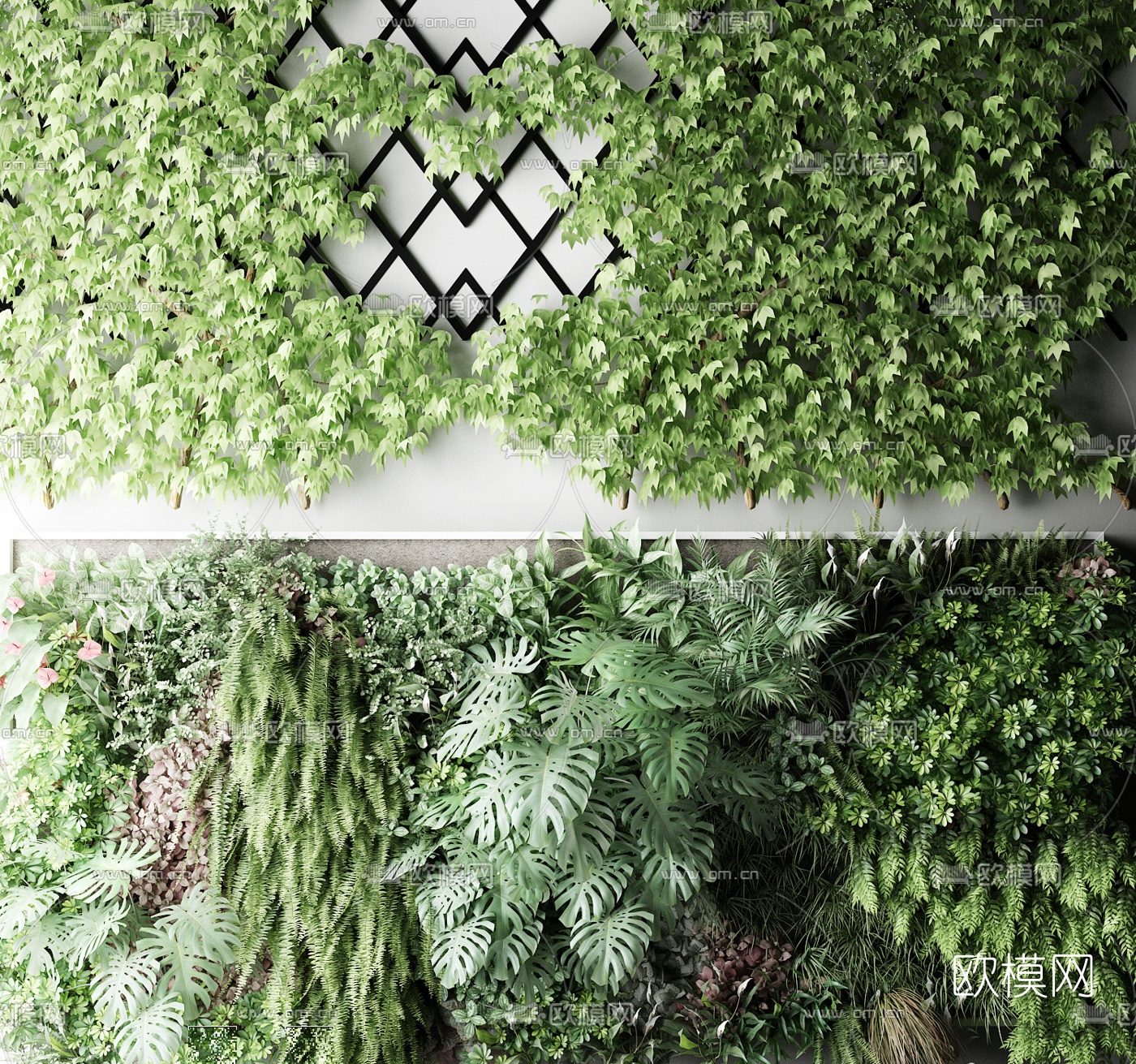 现代绿植植物墙花草植物挂画组合3d模型