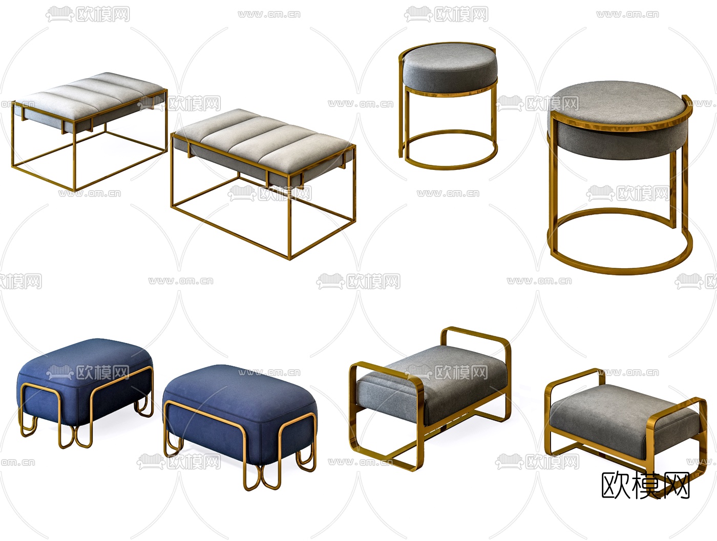 现代布艺矮凳脚踏3d模型下载