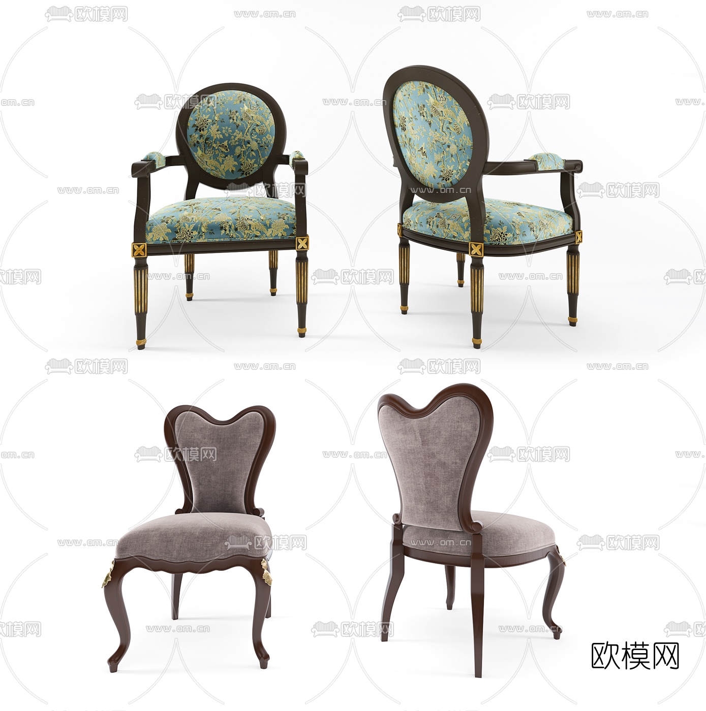欧式靠背单椅组合3d模型下载