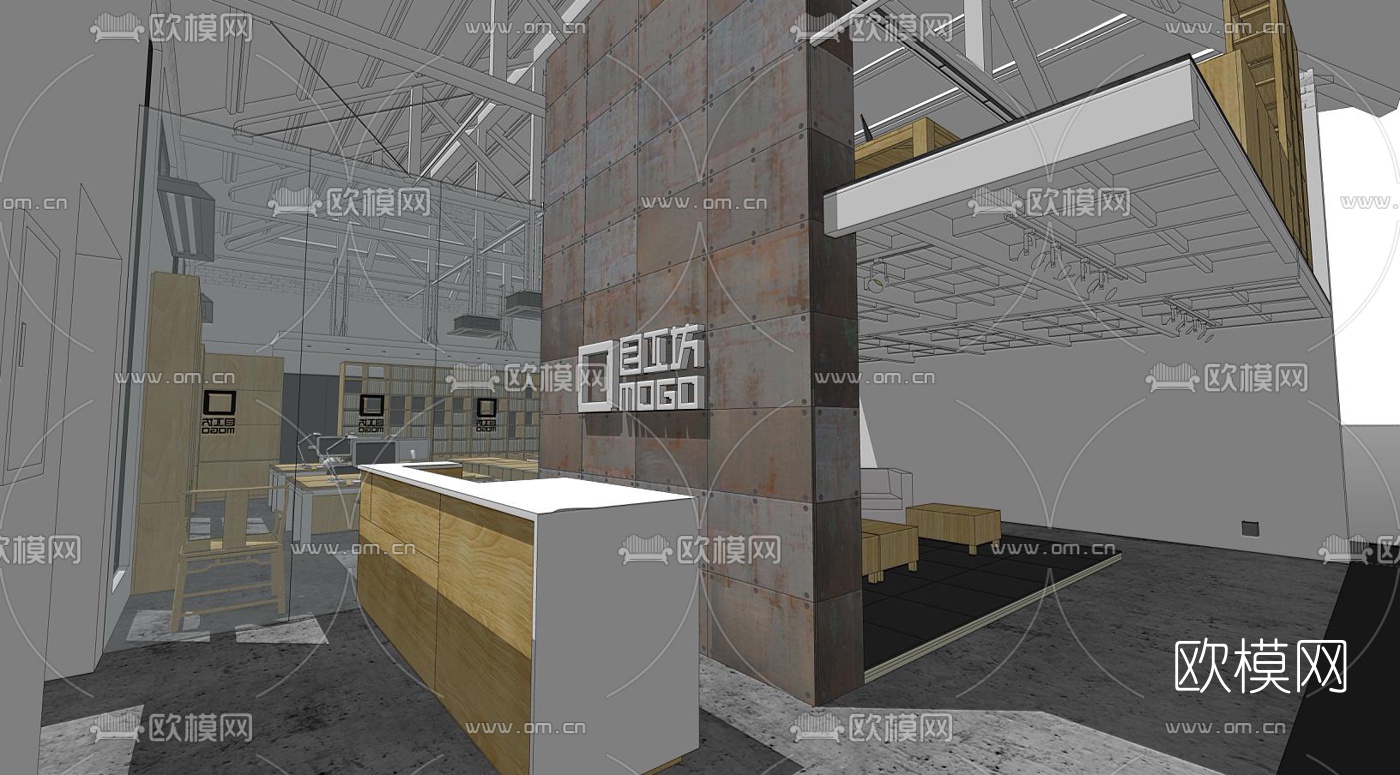 现代简约办公区su模型下载（渲染图2）