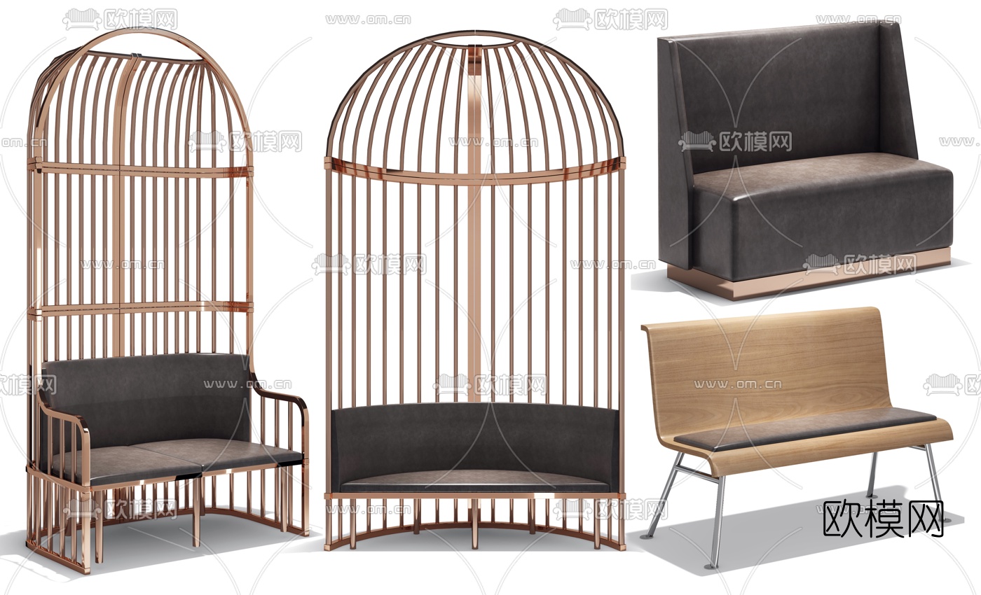 现代金属鸟笼长凳组合3d模型下载