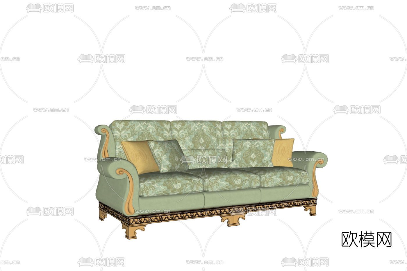 欧式布艺多人沙发免费su模型下载