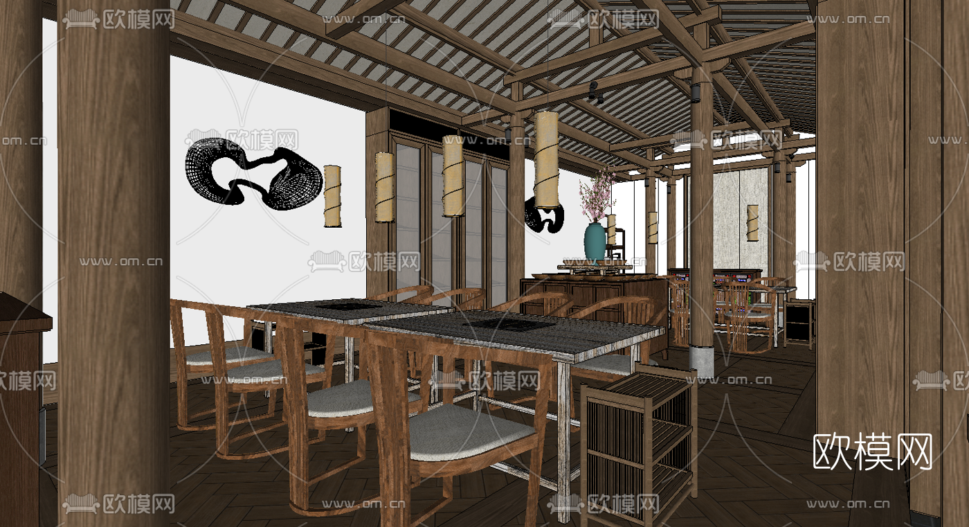 新中式自助餐厅su模型