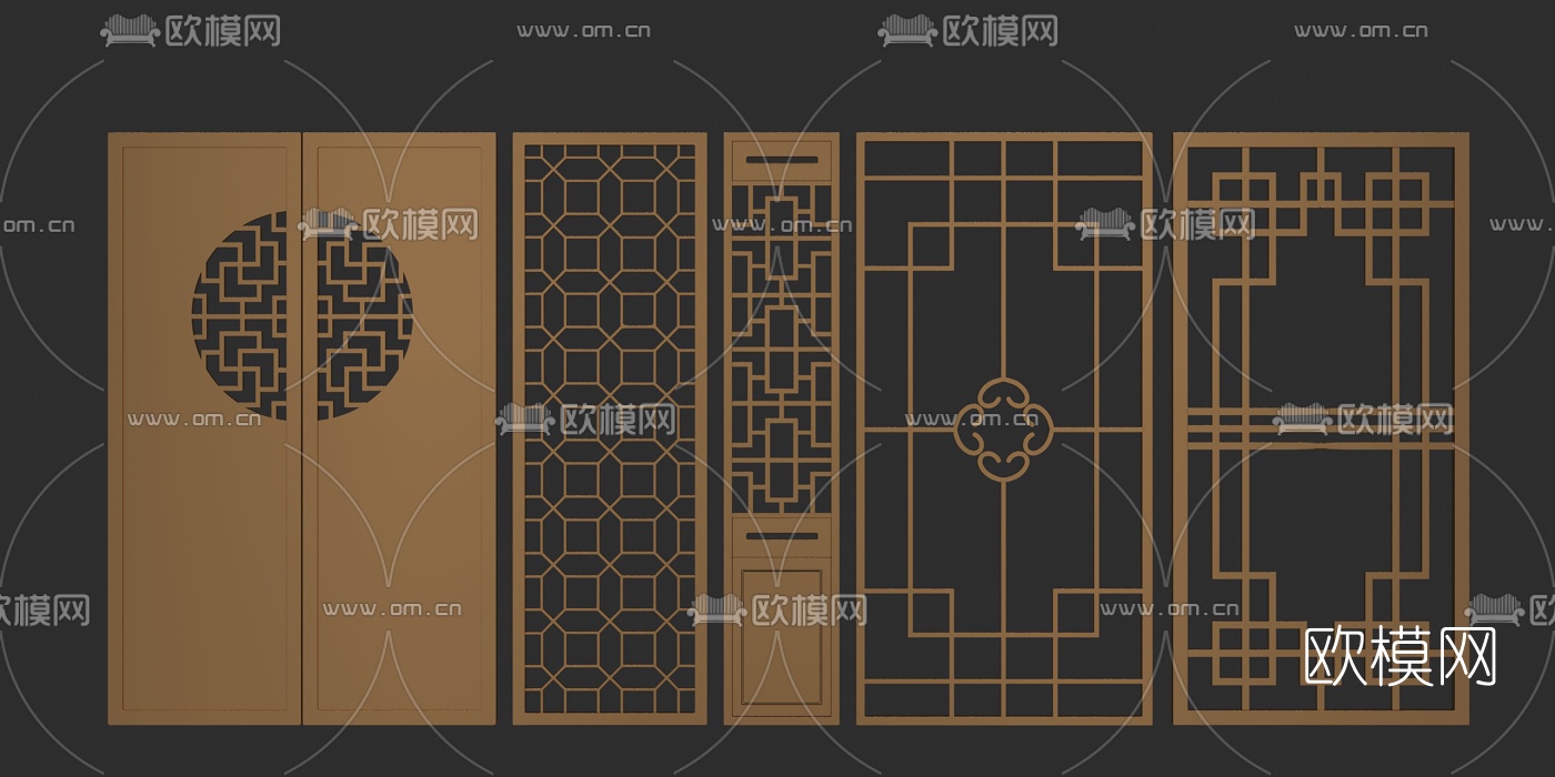 本次模型素材主題為新中式金屬屏風隔斷免費3d模型,所屬分類為構件