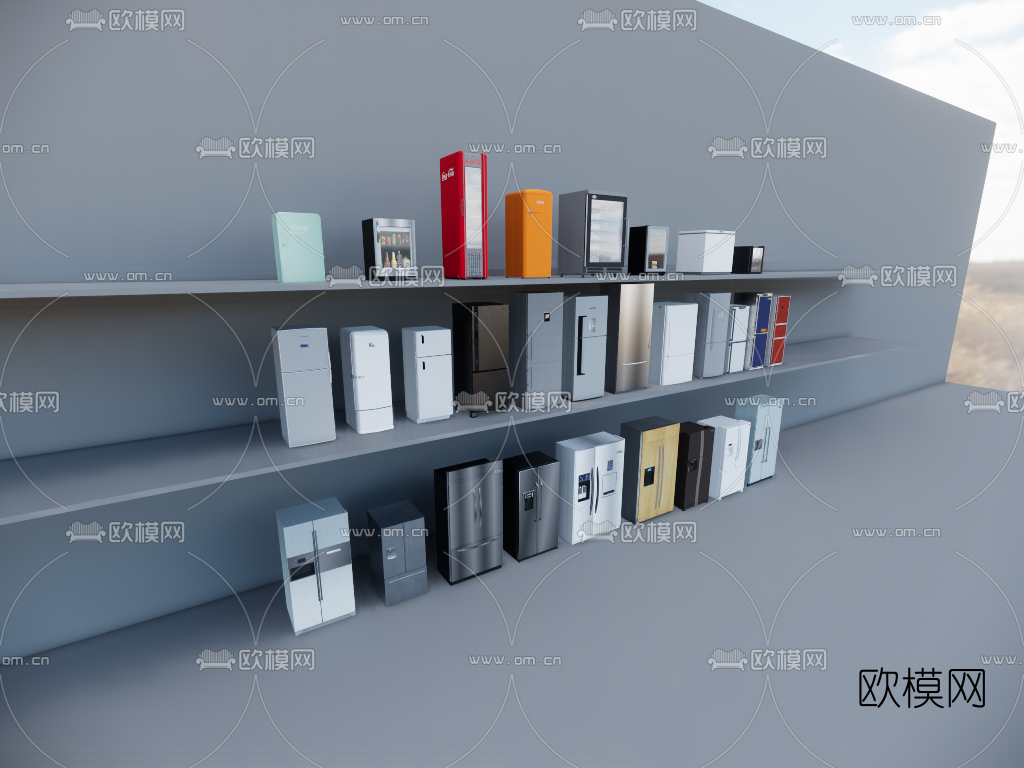 现代冰箱组合su模型下载（渲染图2）