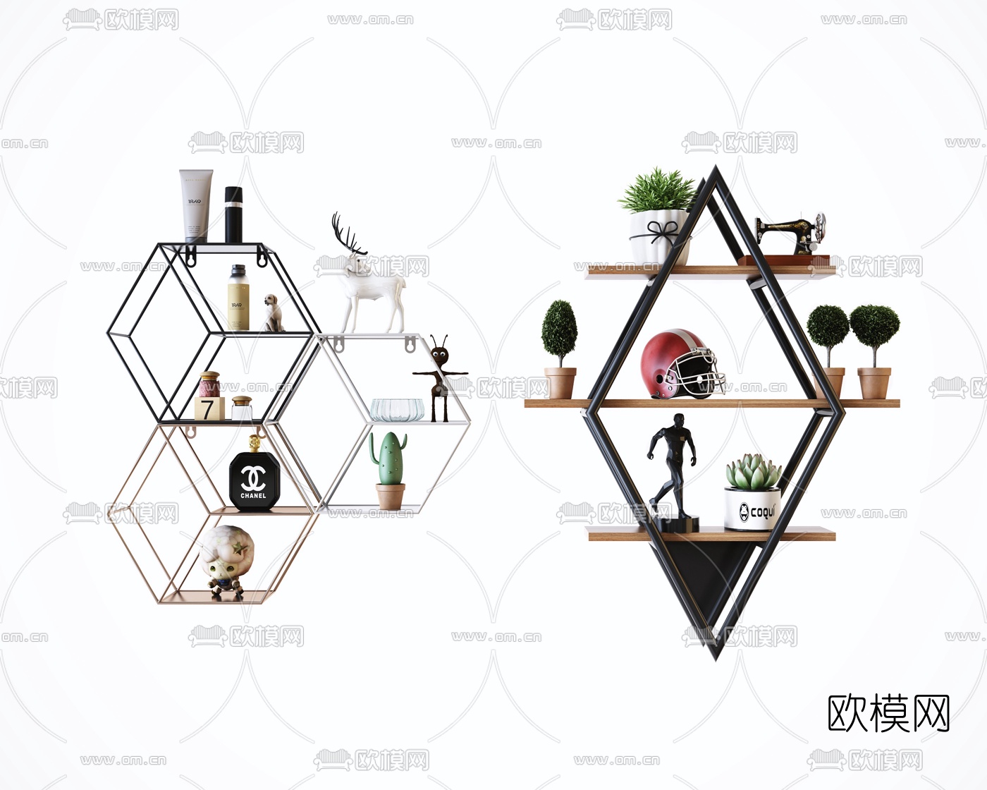 北欧铁艺墙面装饰架3d模型下载