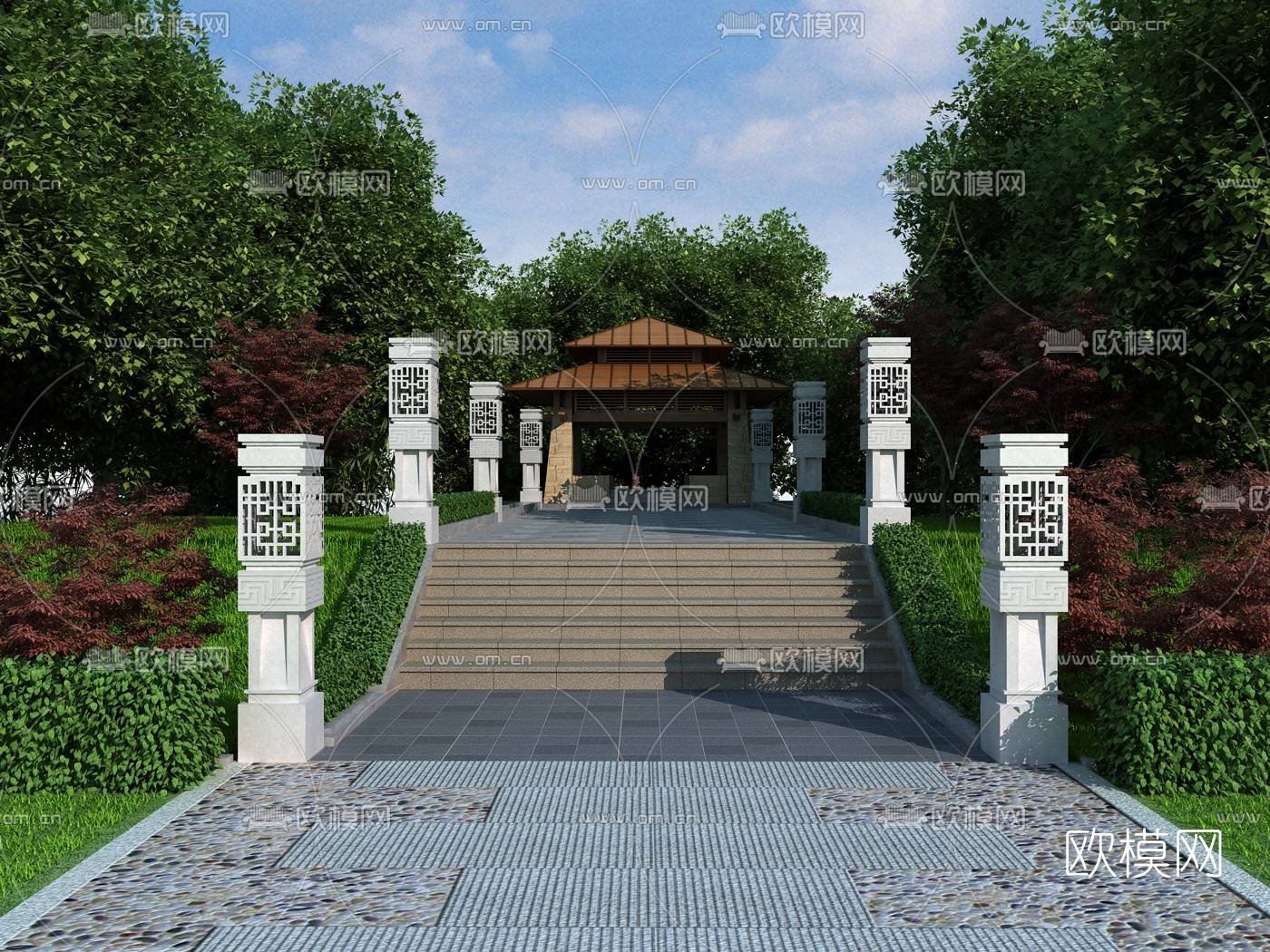 新中式凉亭园林景观3d模型