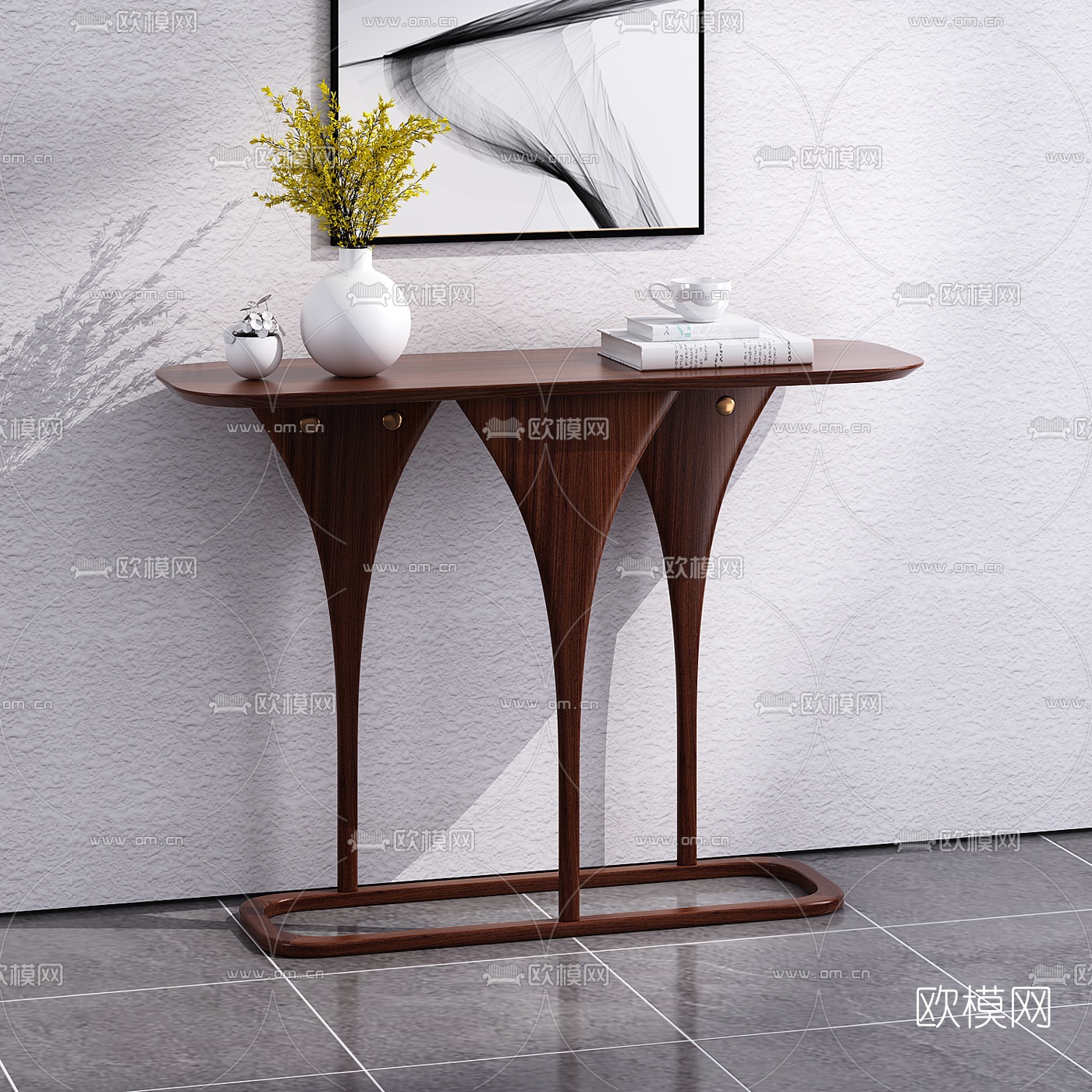 北欧原木条案台3d模型下载（渲染图2）