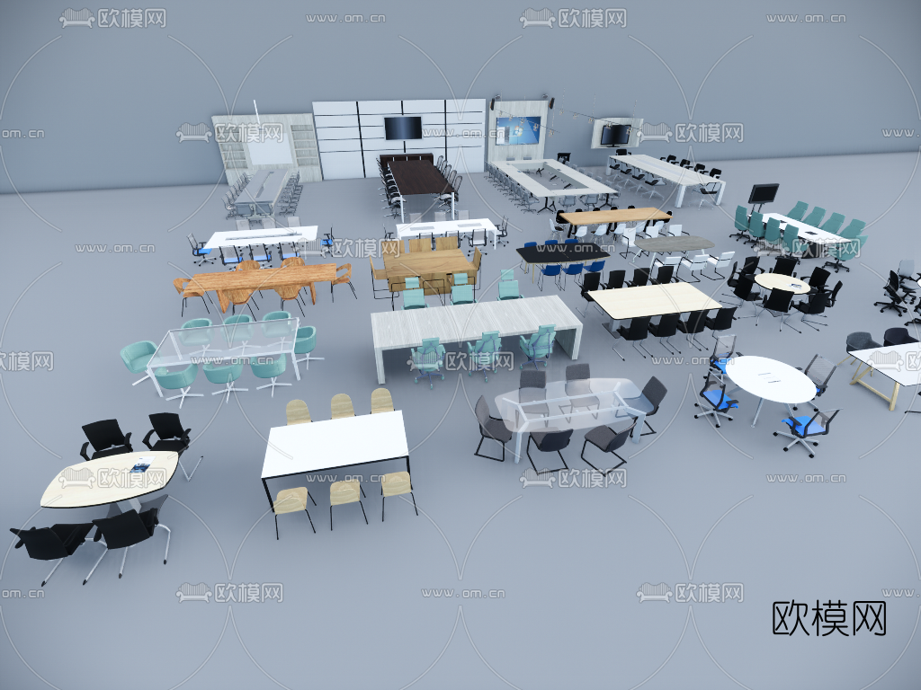 现代会议桌组合su模型下载（渲染图3）