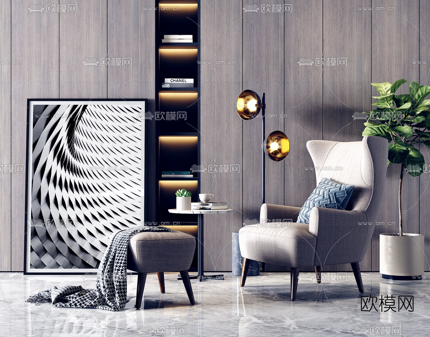 现代布艺休闲沙发3d模型下载