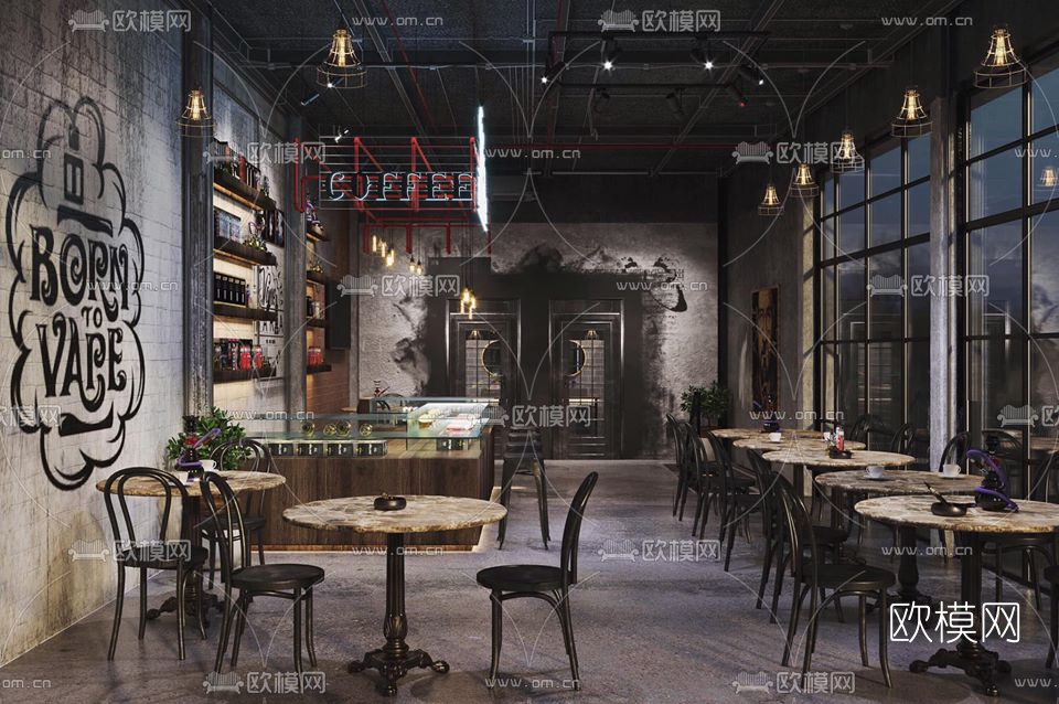 工业风咖啡厅3d模型下载（渲染图1）