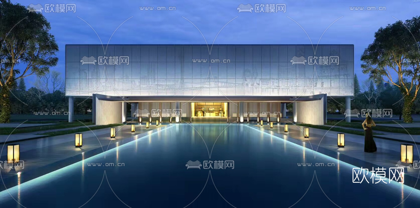 现代售楼处外观su模型
