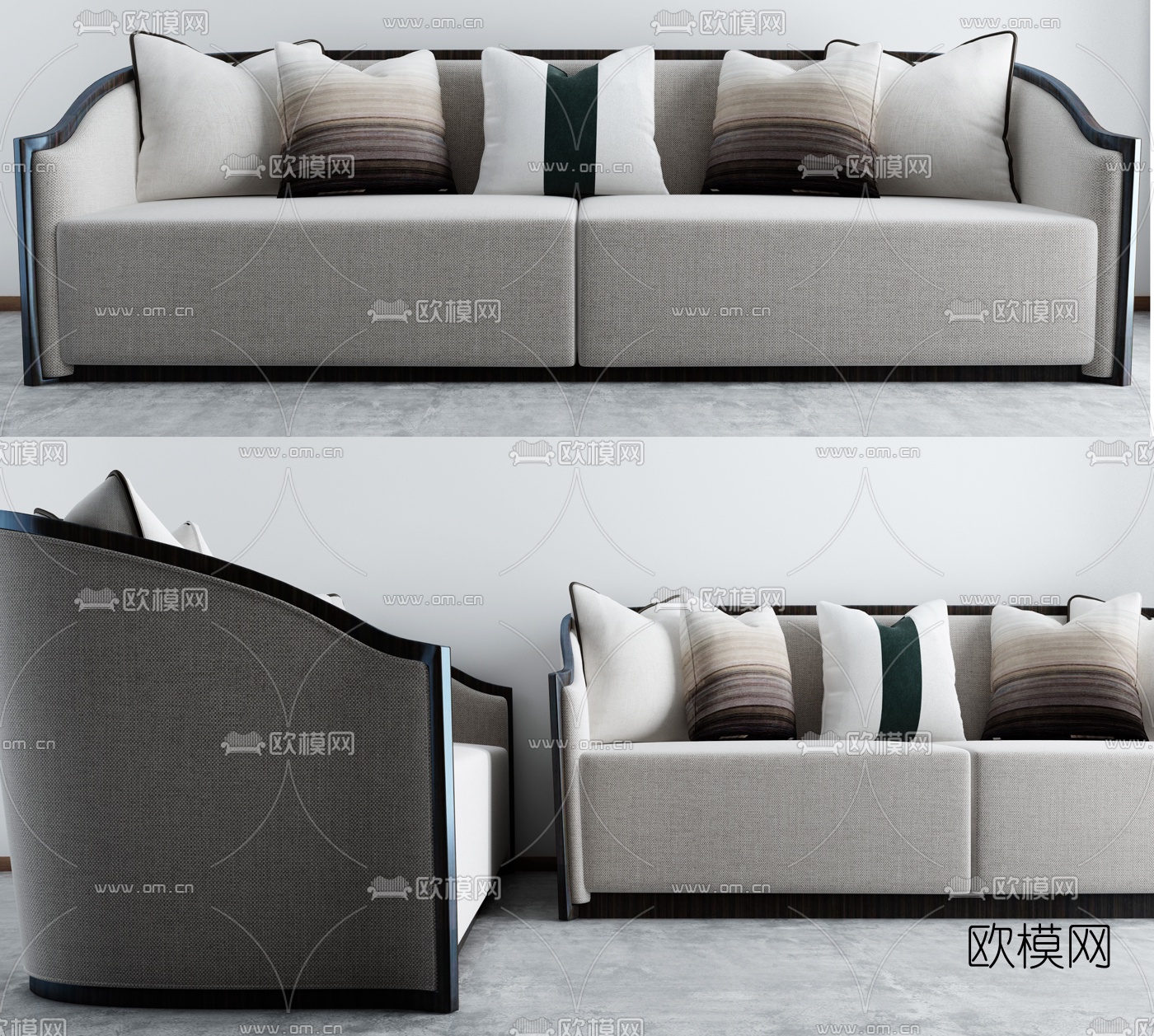 新中式布艺多人沙发3d模型下载