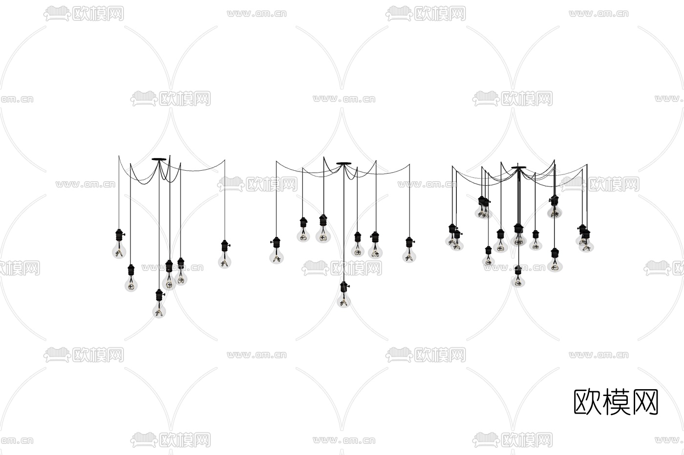 现代金属小灯泡吊灯免费su模型下载