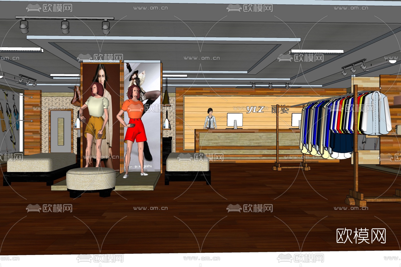 现代服装店免费su模型下载_ID10066196_sketchup模型下载-欧模网