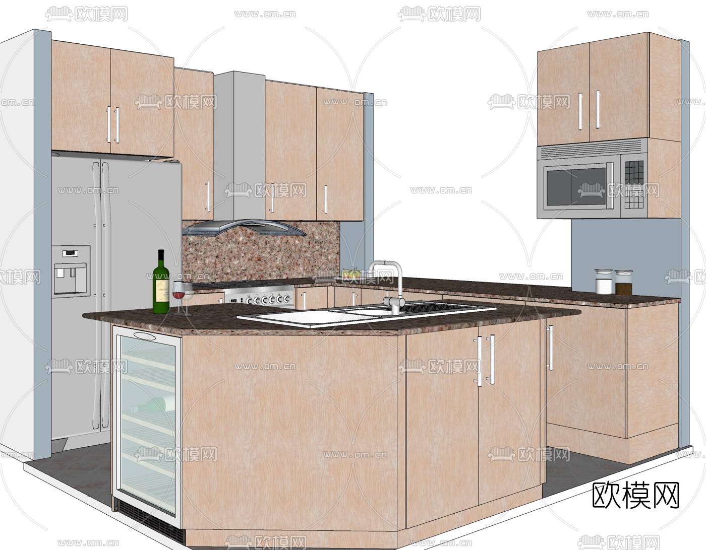 现代橱柜免费su模型下载