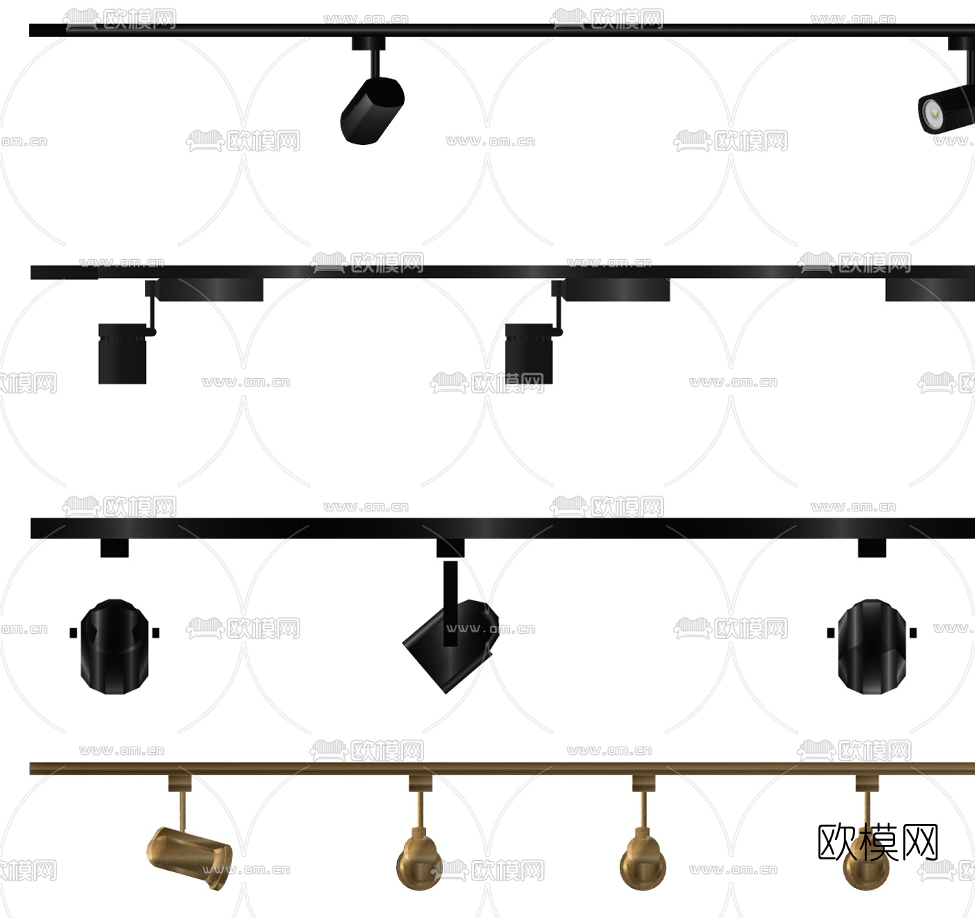 现代轨道灯筒灯su模型下载（渲染图4）