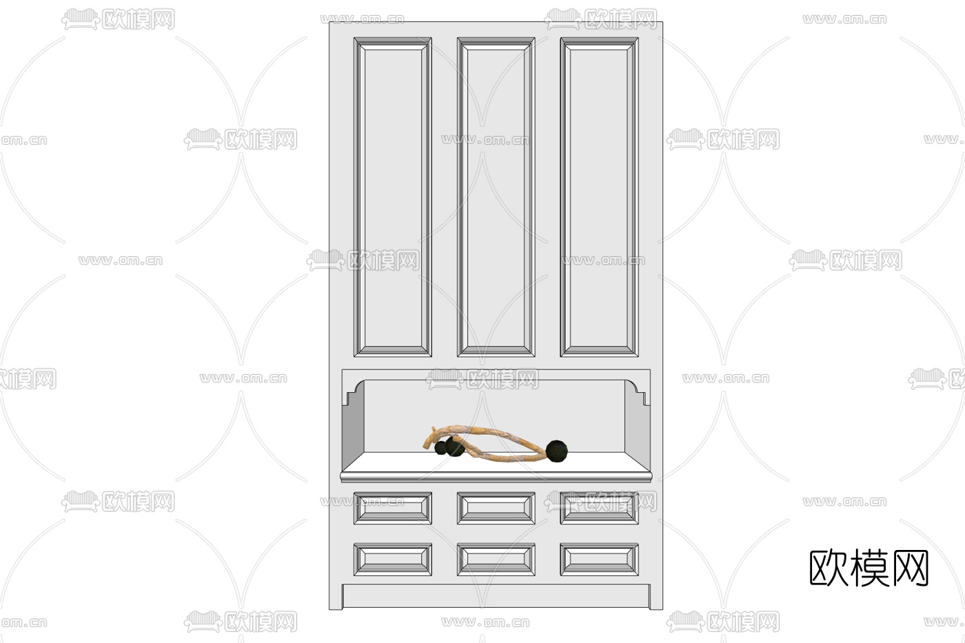 现代实木玄关衣柜鞋柜免费su模型下载