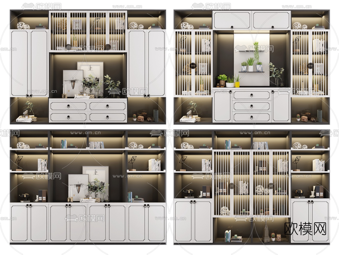 新中式实木摆件装饰柜3d模型下载（渲染图1）