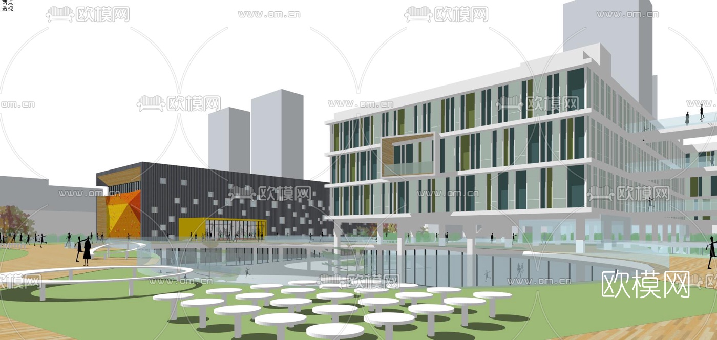 现代学校教学楼外观su模型下载（渲染图6）