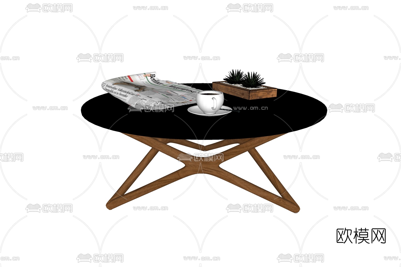 北欧实木圆形茶几免费su模型下载